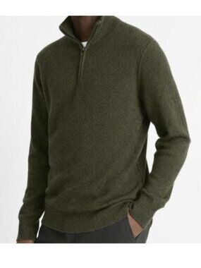 VINCE 100% Cashmere Plush Quarter Zip Pullover Collared Sweater Men Green L $468